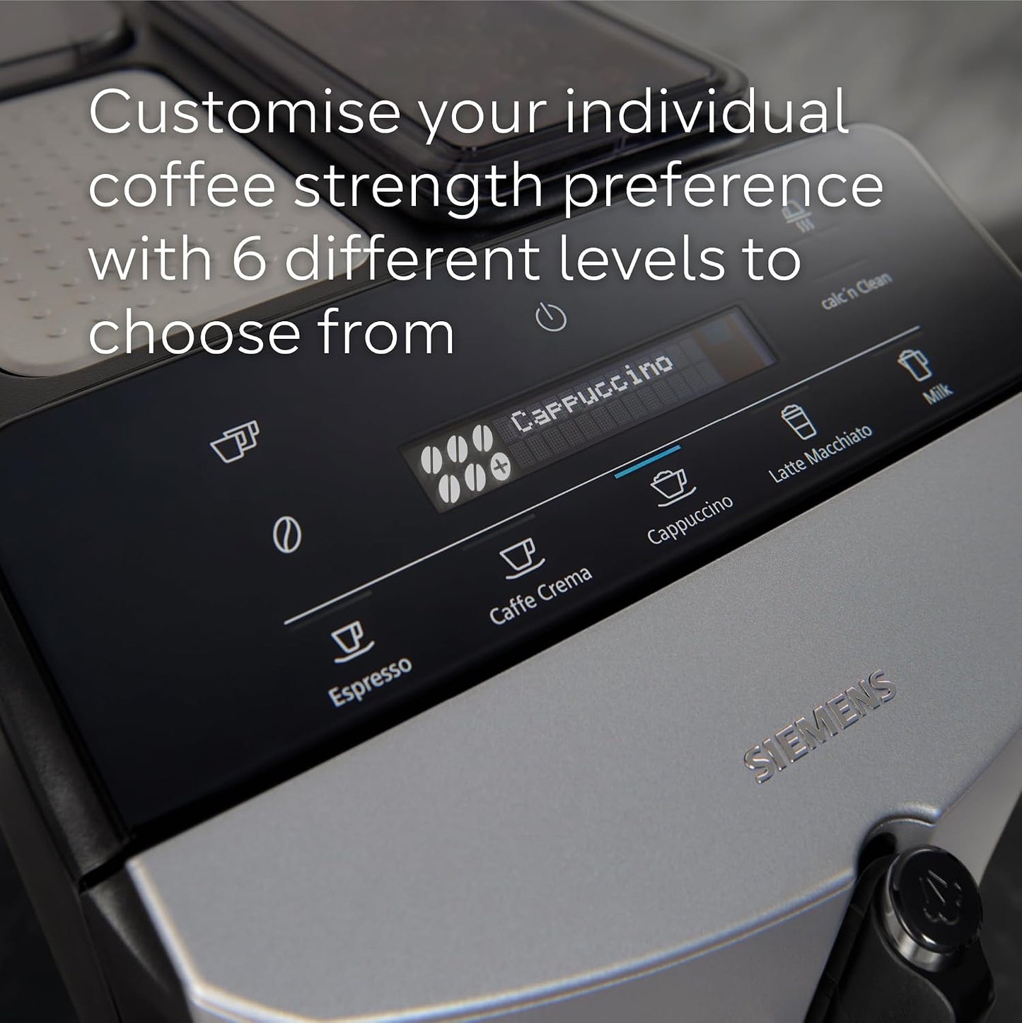 SIEMENS EQ300 Bean to Cup Coffee Machine, TF301G19, Piano Black | Fully Automatic Espresso Machine, Milk Frother Arm, 4 Coffee Beverages Including Cappuccino/Latte, LED Display
