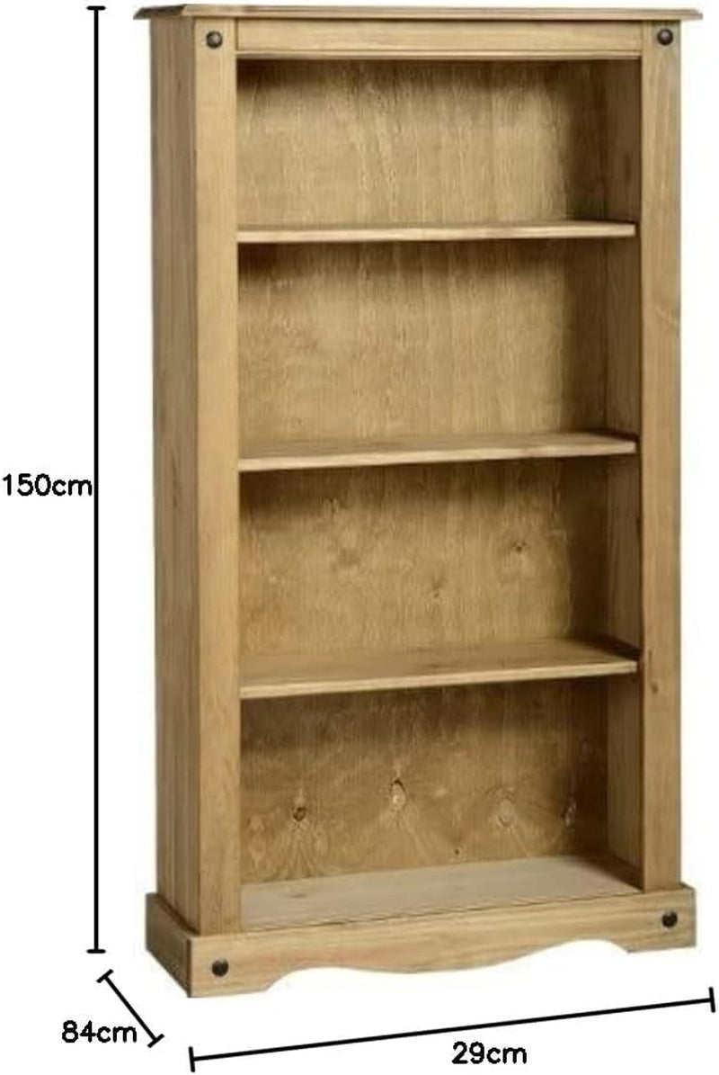 Corona Solid Wood Pine Medium Bookcase Wooden Open Shelving Unit Office Living Room Lounge Hallway Shelves Dresser Book Stand Mexican Style 150Cm High 82Cm Wide 29Cm Deep