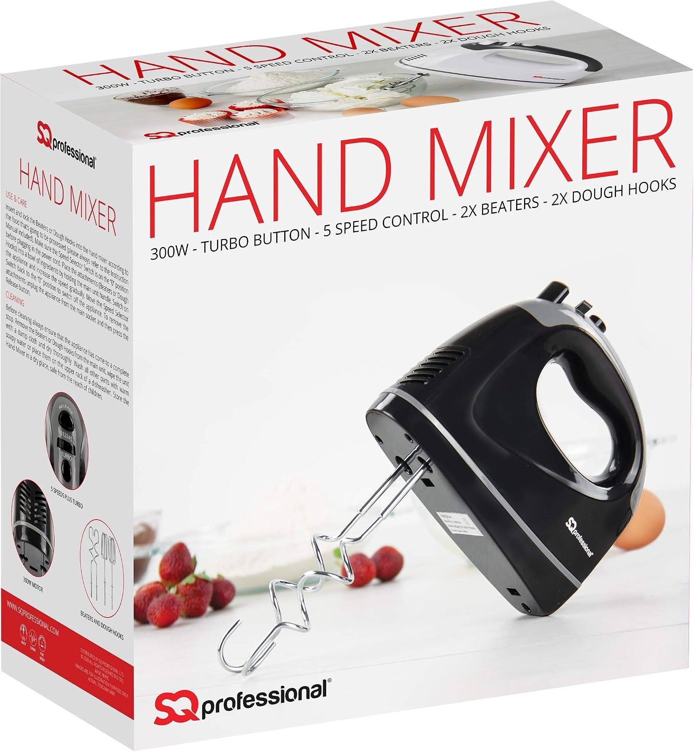 Blitz Hand Mixer Electric Whisk for Baking Electric Beater 5 Speed Control Hand Mixer Stainless Steel Kneader and Beaters for Baking Mixer 300W (Black)