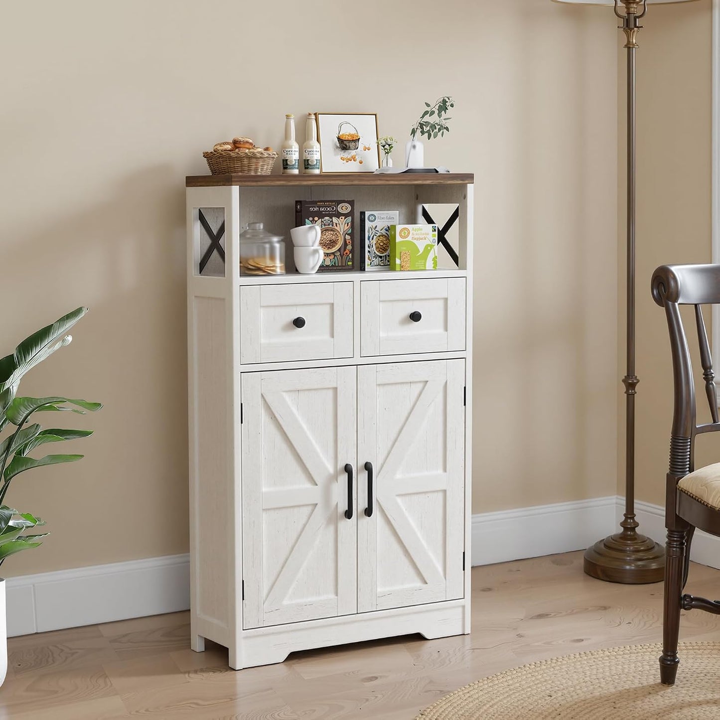 Sideboard Cabinet,Kitchen Storage Cabinet with 2 Drawers and Open Shelf,Modern High Capacity Unit Cupboard for Living Room,Kitchen,Home,White