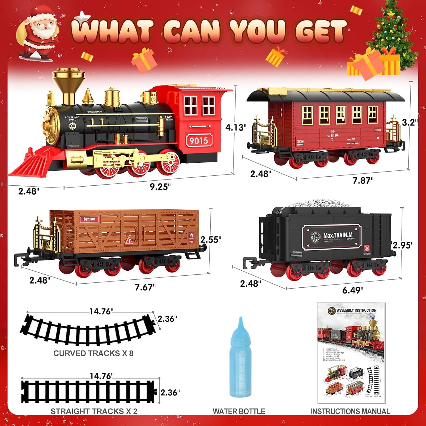 Christmas Electric Train Set for 3 4 5 6 Year Old Boys under Tree | Train Set for Kids Adults, Train for around the Christmas Tree, Steam Train Toy with Smoke