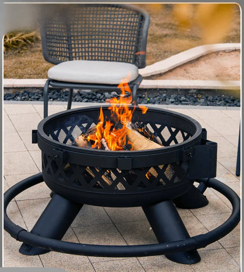 Charcoal Grill & Patio Heater 2-In-1,Area for 8-10 People, Heavy Duty Black Steel Fire Pit with Wheels, Outdoor BBQ