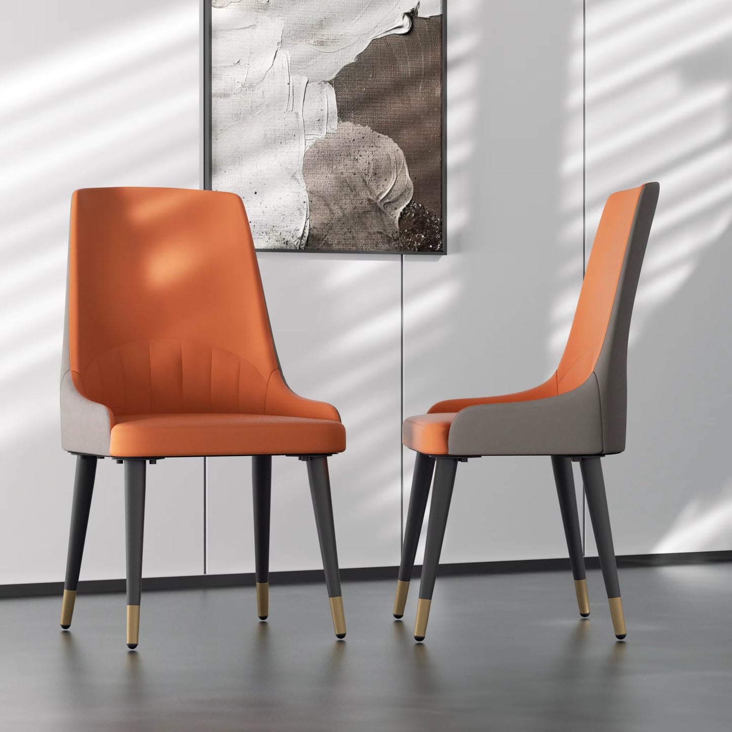 Faux Leather Dining Chairs Set of 2, Modern Upholstered Kitchen Dining Room Chairs Armless Accent Side Chairs with Metal Legs