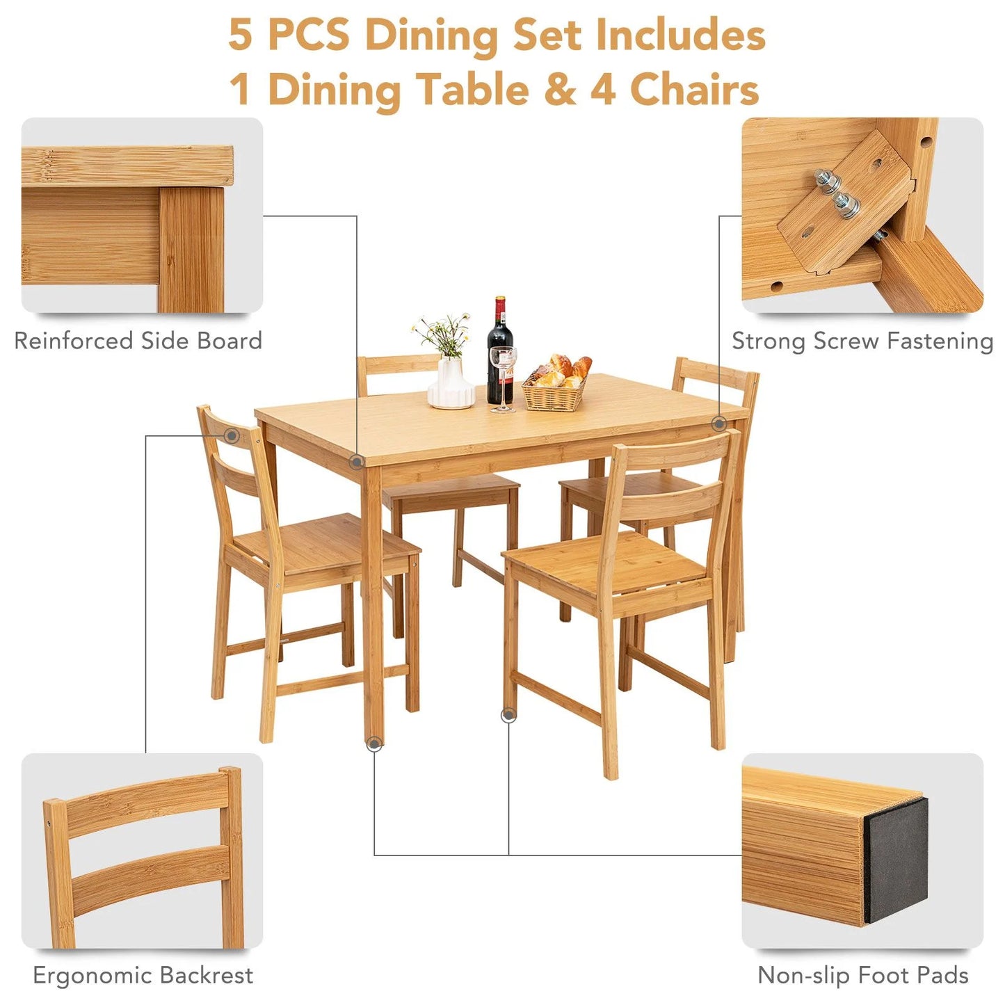 Pieces Dining Room Set with Non-Slip Foot Pads