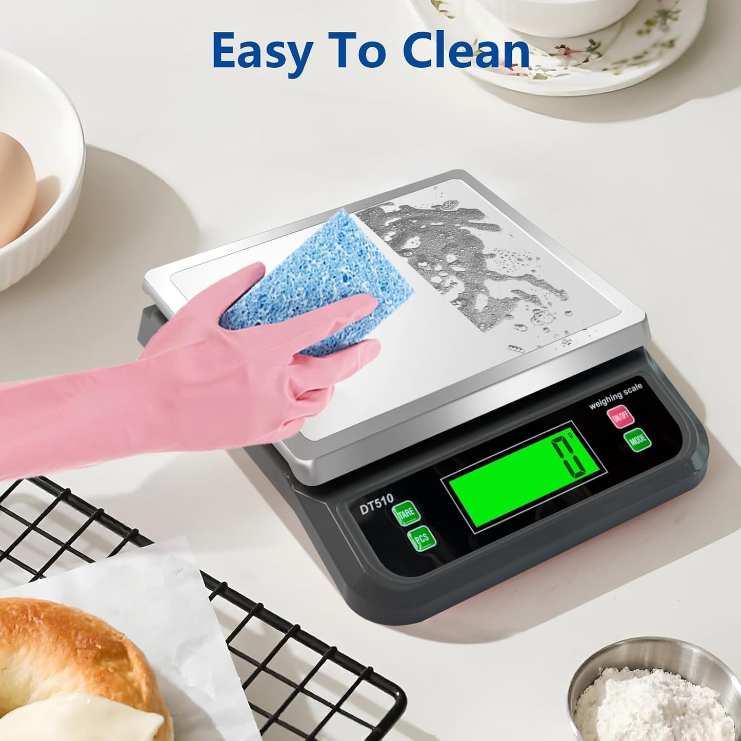 Kitchen Weighing Scales 40Kg 88Lb Stainless Steel with Tare 6 Units | Baking Scales, with LCD Display and PCS Features for Baking Bread Cooking Food Scales Digital Commercial Scale