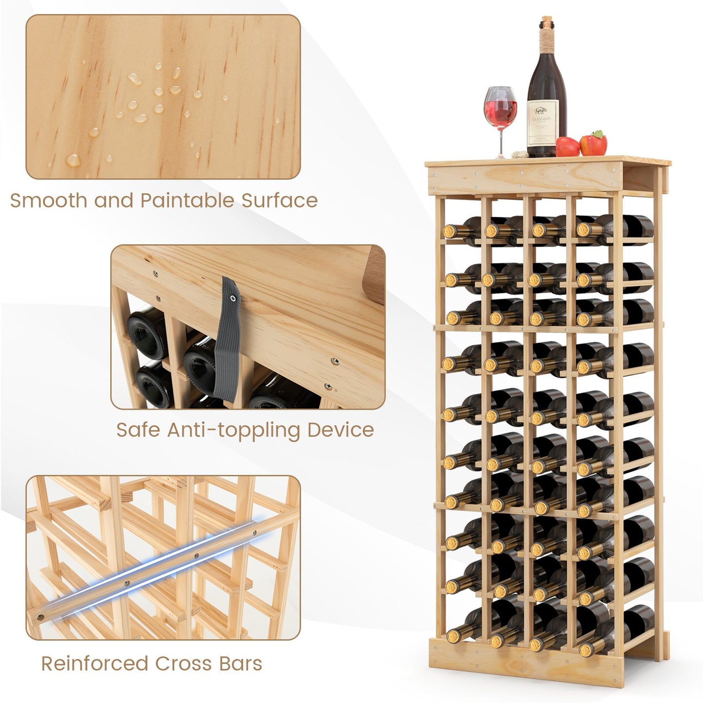40-Bottle Freestanding Wine Rack Storage Shelf with Tabletop