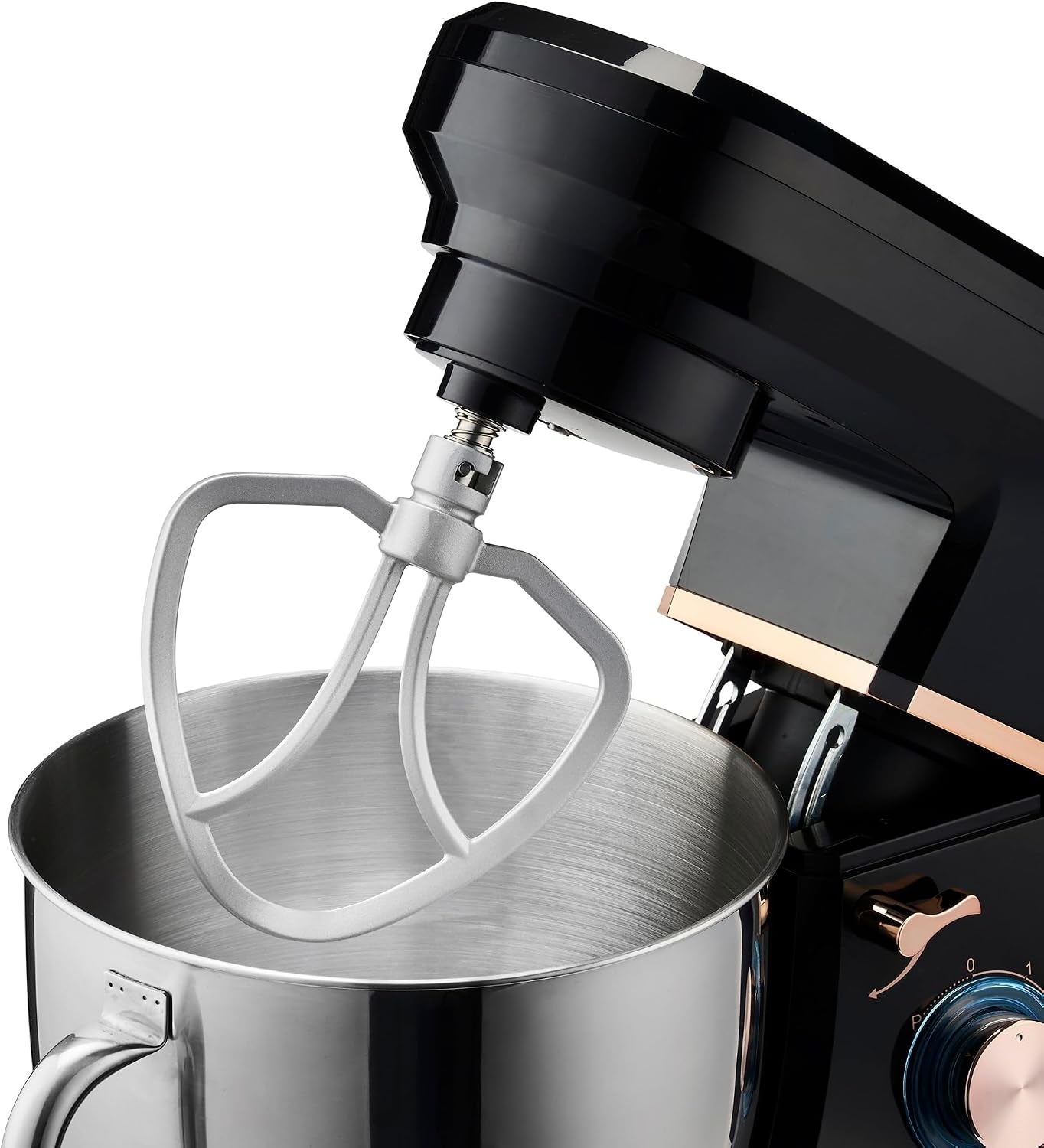 Stand Mixer 1200W with 6 Speeds & Pulse, 7L S-Steel Mixing Bowl, Splash Guard, Whisk, Beater & Dough Hook | Electric Kitchen Mixer for Cakes, Bread, Baking | Black & Rose Gold