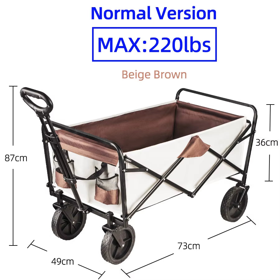 Large Weight Capacity Heavy Duty Wagon Cart Folding Wagon for Outdoor Garden Beach Wagon Camping Equipment with Cup Holders