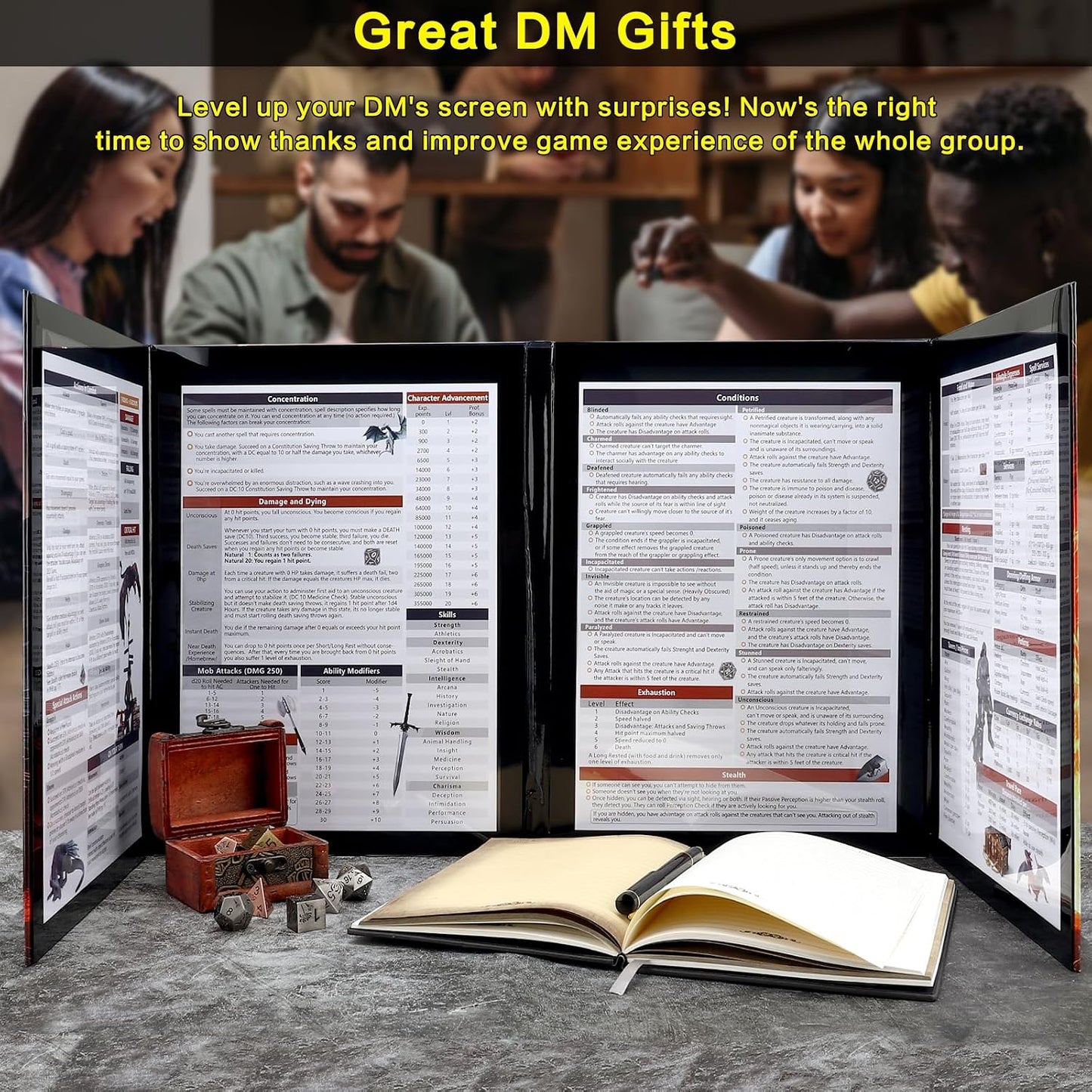 DND DM Screen, Dungeons and Dragons Master Screen, Four-Panel with Magnetic Pockets DM Screen for Board Games Masters, TTRPG Accessories D&D Gifts for DM Dungeons Masters | Four-Panel Folding DM Screen with Magnetic Pockets,Holds Notes & Maps, Portable,Ttrpg Accessories D&D Gifts for Dms
