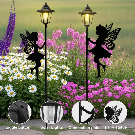 2Pcs Fairy Solar Garden Light,Outdoor Garden Fairy Decor Waterproof Large Hanging Lantern Lights Decorations for Patio Yard Porch Lawn Pathway Statues Outdoor Decor Gifts(Warm Light)