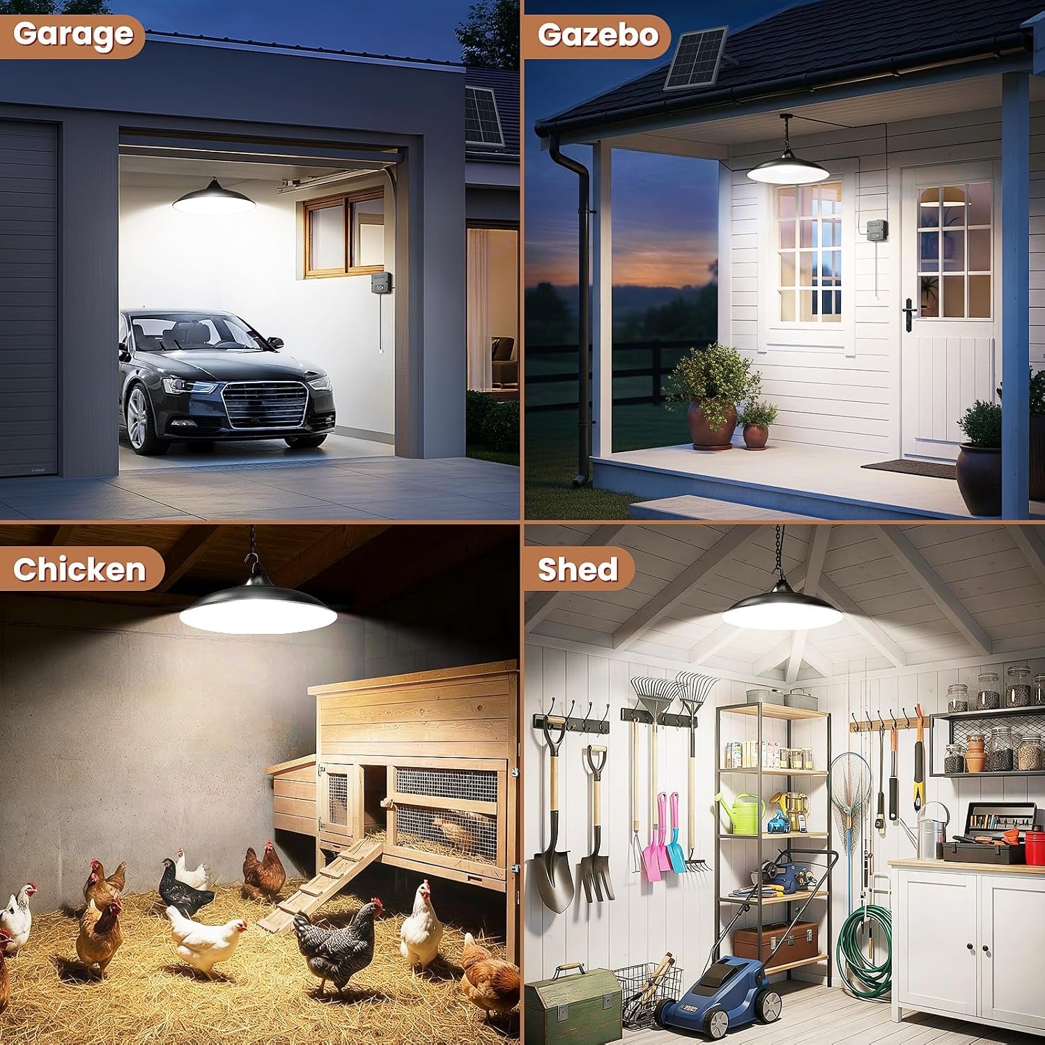Solar Shed Light Indoor Outdoor, 2000LM Daytime Available Pendant Light with Pull Cord, Power Display & Mode Indicator, 3 Lighting Modes Solar Lights IP65 Waterproof for Garage Gazebo Porch