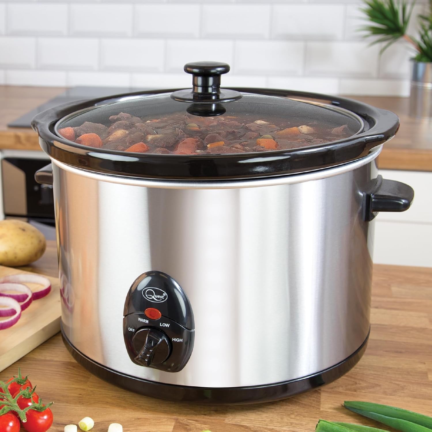 35280 Slow Cooker / 5 Litres/Compact Stainless Steel / 320W / 3 Temperature Settings/Transparent Toughened Glass Lid/Dishwasher Safe