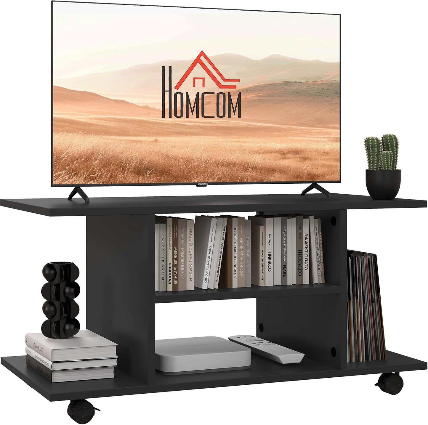 Modern TV Cabinet Stand Storage Shelves Table Mobile Bedroom Furniture Bookshelf Bookcase Black