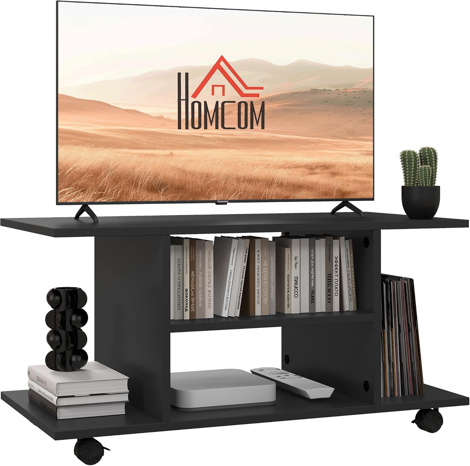 Modern TV Cabinet Stand Storage Shelves Table Mobile Bedroom Furniture Bookshelf Bookcase Black