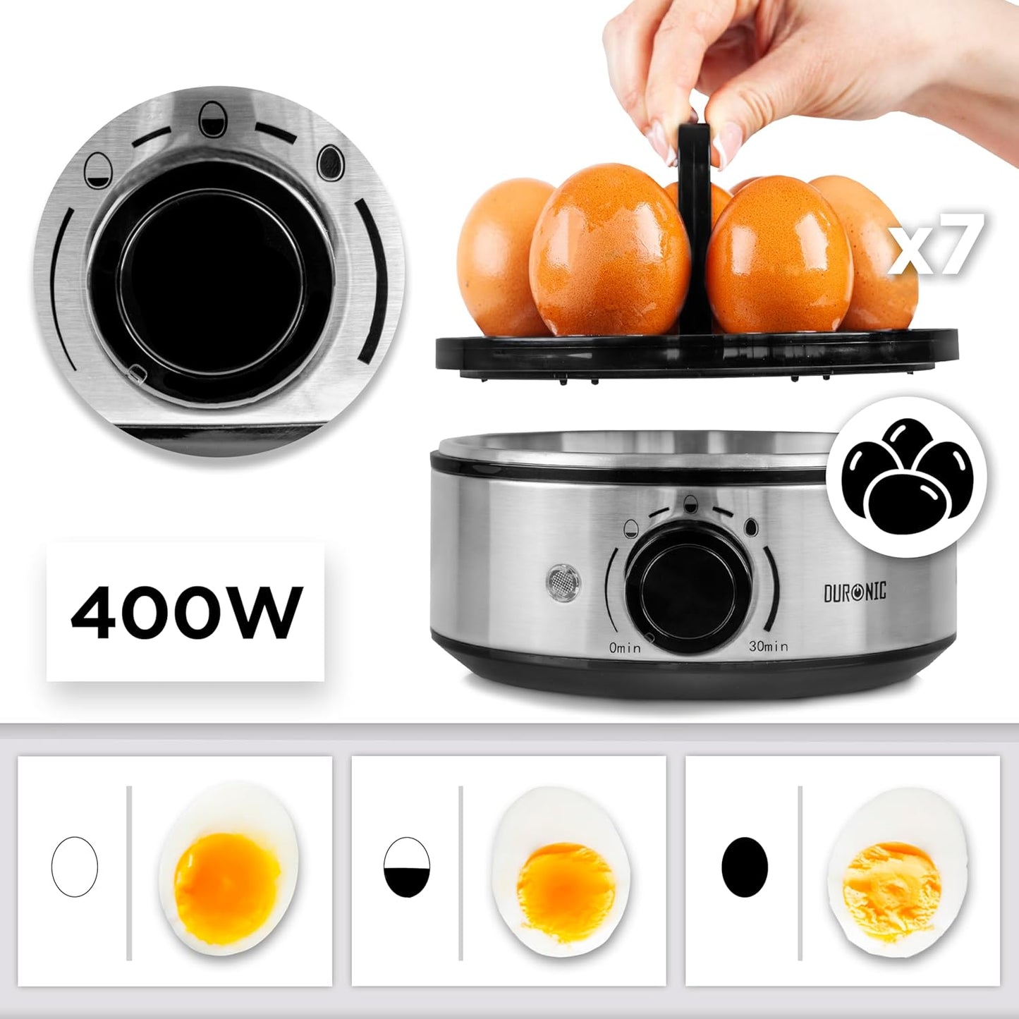 EB50 Rapid Egg Boiler & Cooker, 400W Electric Steamer, Omelette Maker and Poacher for 7 Soft, Dippy, Medium, Hard Boiled Eggs, Auto Shut-Off, BPA & PFAS Free, Dishwasher Safe Parts