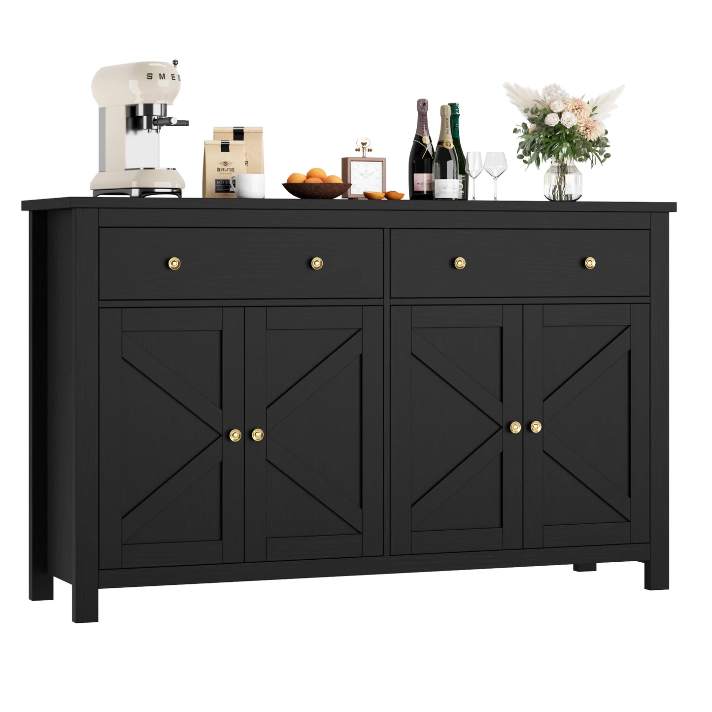 White Sideboard Storage Cabinet 140Cm Large Kitchen Cabinet for Living Room Dining Room