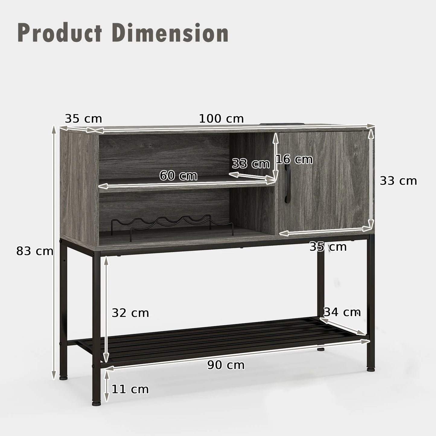 Sideboard Buffet Cabinet with Wine Racks and Storage Shelves