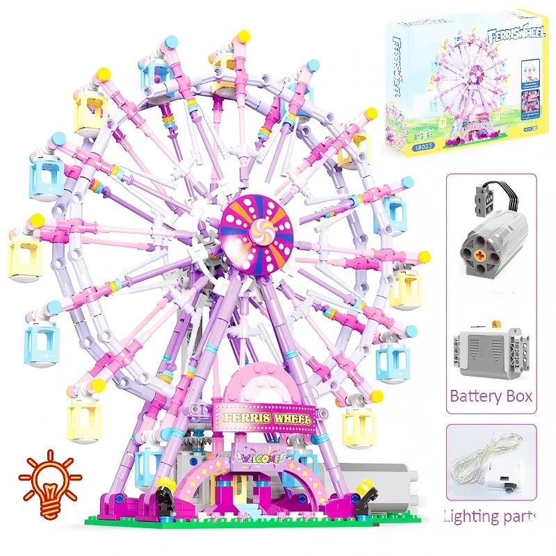 City Friends MOC Rotating Ferris Wheel Building Blocks Electric Bricks with Light Toys for Children Christmas Gifts