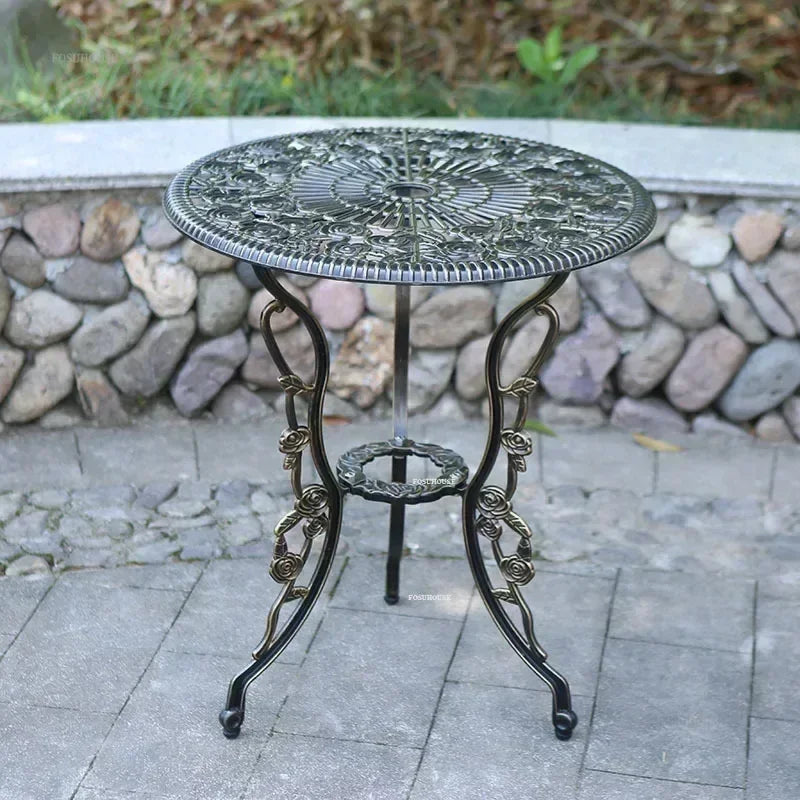 Italian Waterproof Iron Garden Furniture Sets Cast Aluminum Sun-Proof Courtyard Villa Outdoor Table and Chair Set