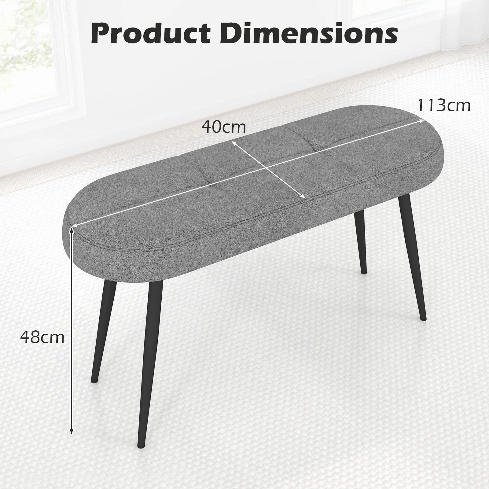 113 Cm Ottoman Bench with Sponge Padded Cushion for Entryway Living Room Foyer