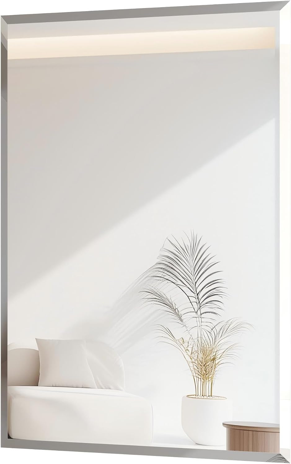 Medium Frameless Bathroom Wall Mirror 80 X 60Cm Plain Edge Silver | High Clarity Distortion Free Rectangle Wall Mirrors with 3 Hangers for over Sink Vanity, Hanging Vertically or Horizontally