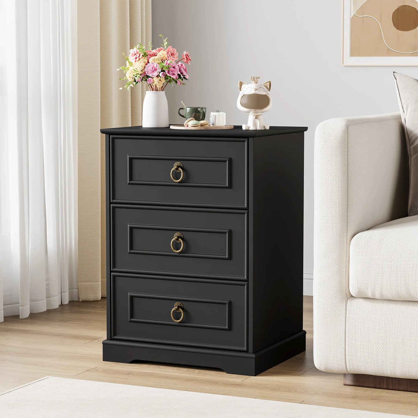 Bedside Tables with 3 Drawers, Bedroom Nightstand, Small Chest of Drawers, Side End Table 45.5X38X64 Cm
