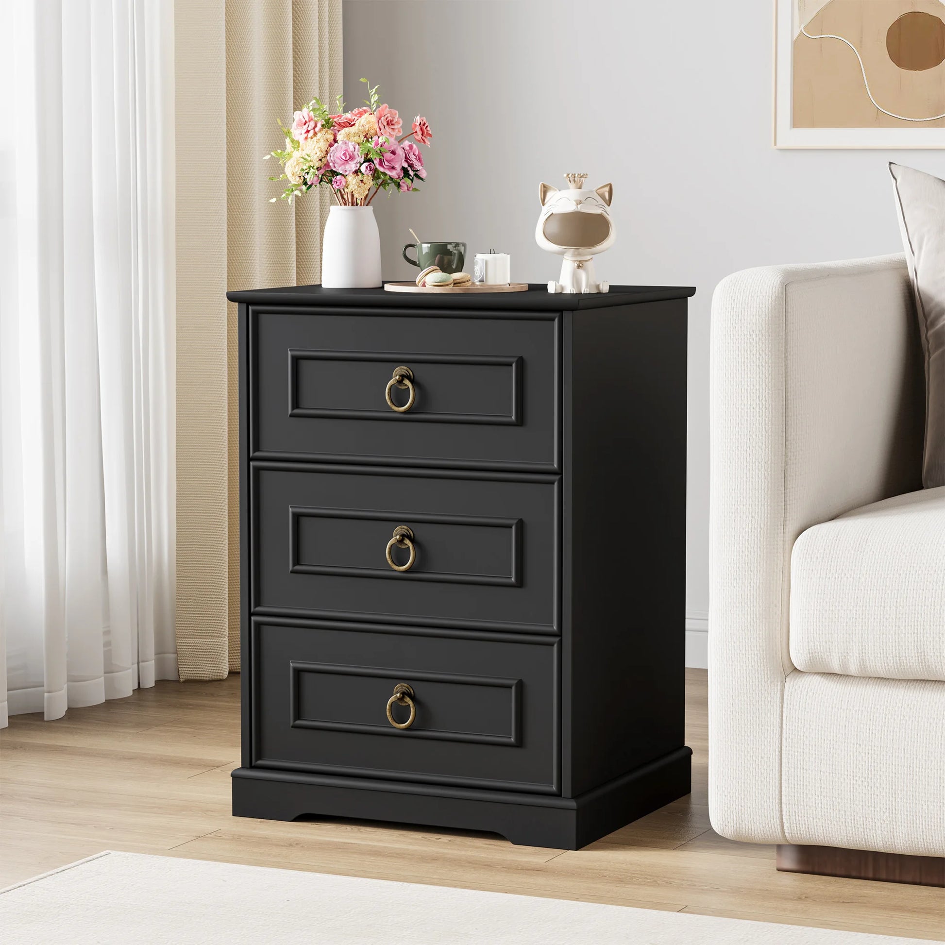 Bedside Tables with 3 Drawers, Bedroom Nightstand, Small Chest of Drawers, Side End Table 45.5X38X64 Cm