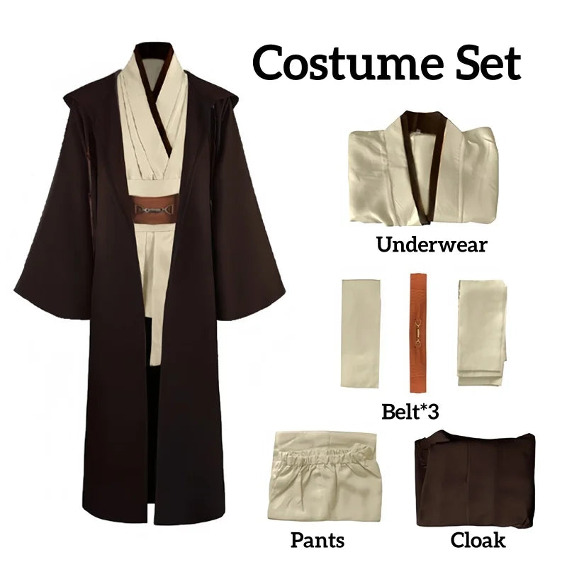 Obi Wan Kenobi Men'S Costume Robe Adult Male Jedi Knight Tunic Costume Hooded Uniform Full Set Halloween Cosplay Cloak