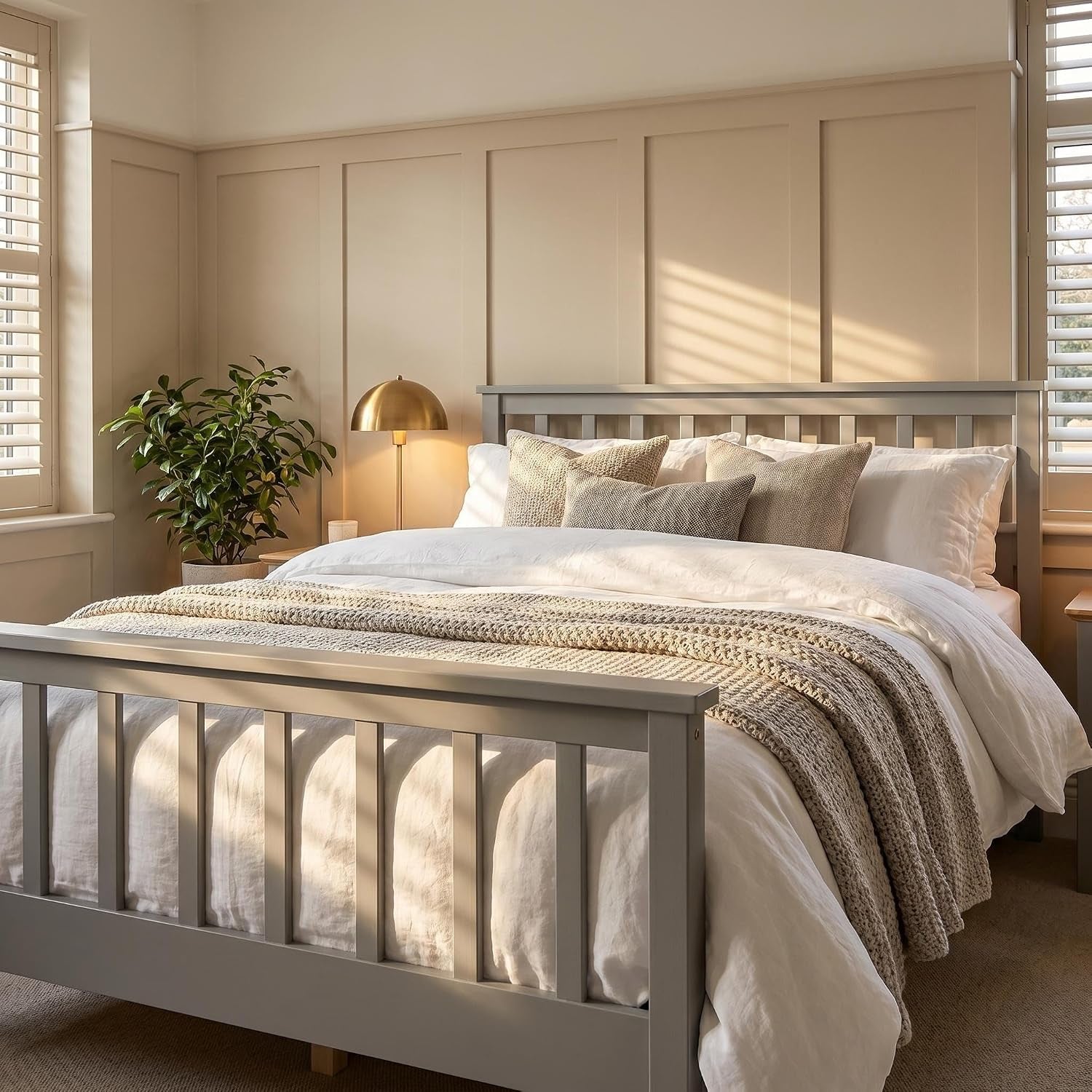 4FT6 Double Bed Frame Pine Wood Bed with Slats Bed for Kids (Grey, Double)