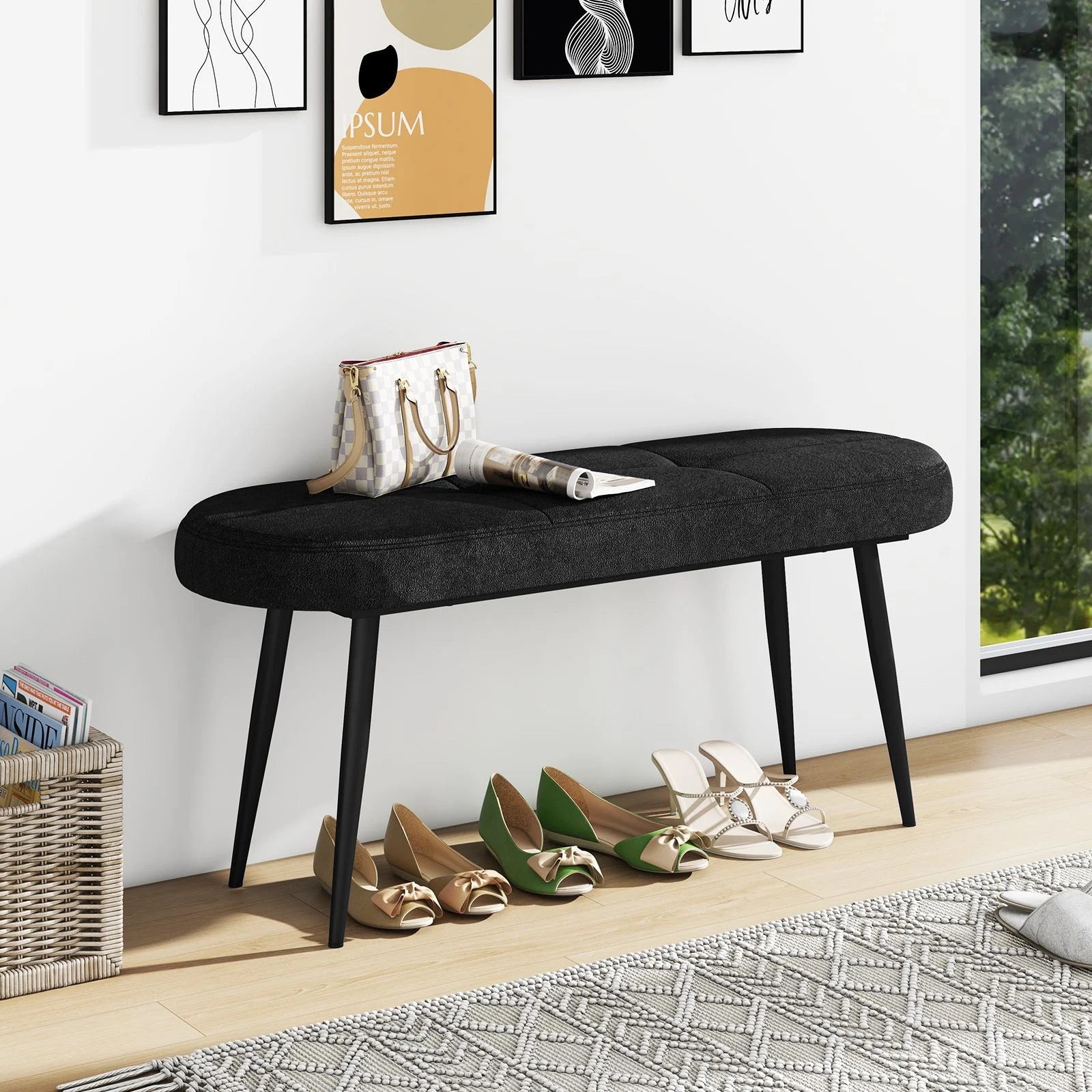 113 Cm Ottoman Bench with Sponge Padded Cushion for Entryway Living Room Foyer