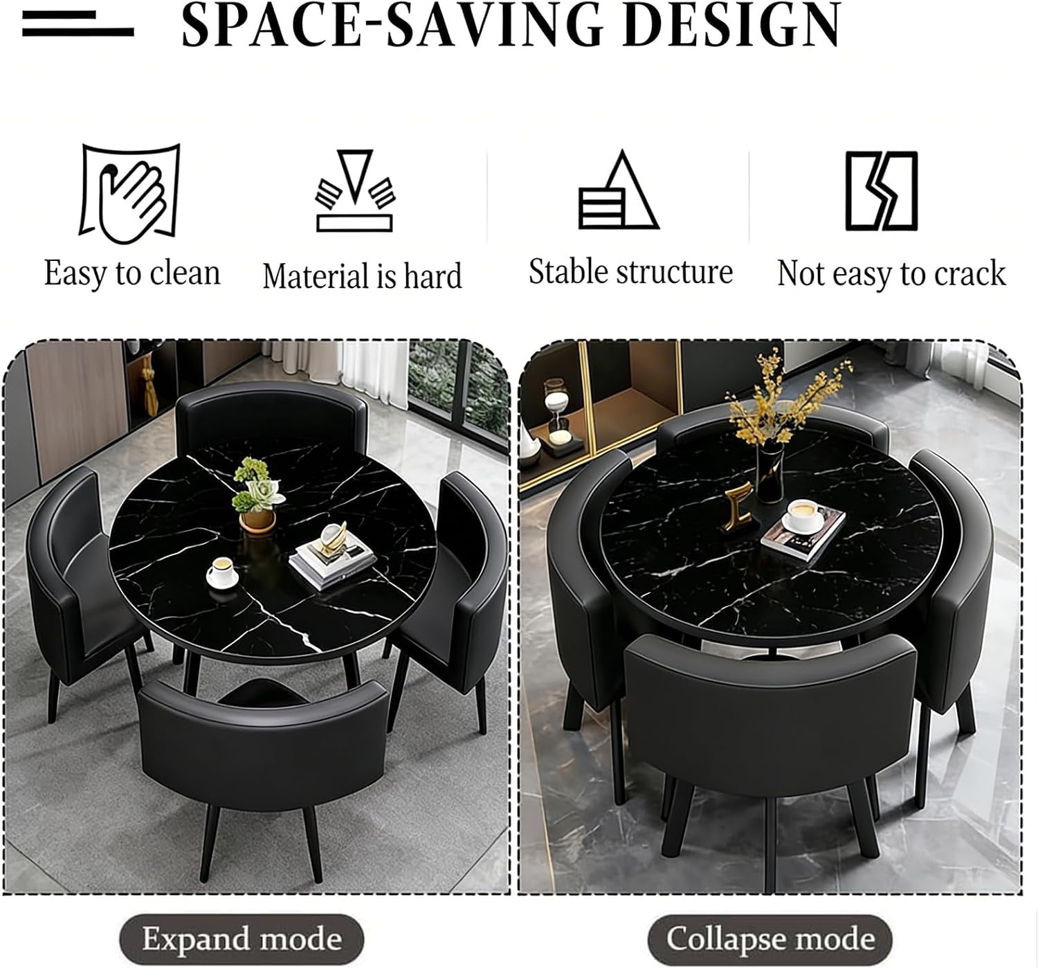 Dining Table and Chairs Set 4, Modern Wooden Small Kitchen Dining Table with 4 Faux Leather Chairs for Small Space Home Apartment, Living Room Office