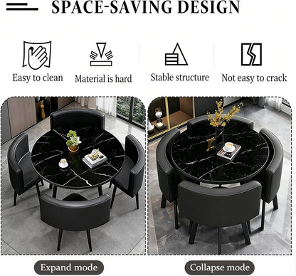 Dining Table and Chairs Set 4, Modern Wooden Small Kitchen Dining Table with 4 Faux Leather Chairs for Small Space Home Apartment, Living Room Office