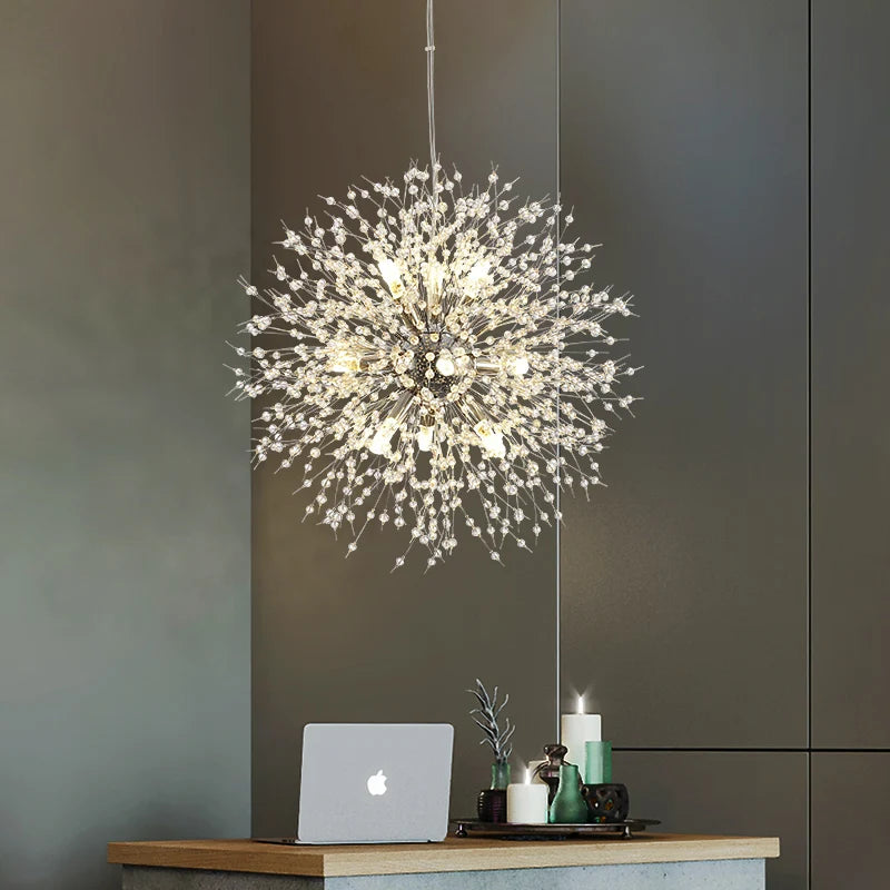 2021 Modern Crystal Dandelion Chandelier Indoor Lighting Pendant Lamp for Living Room Dining Room Home Decorative Luminaires