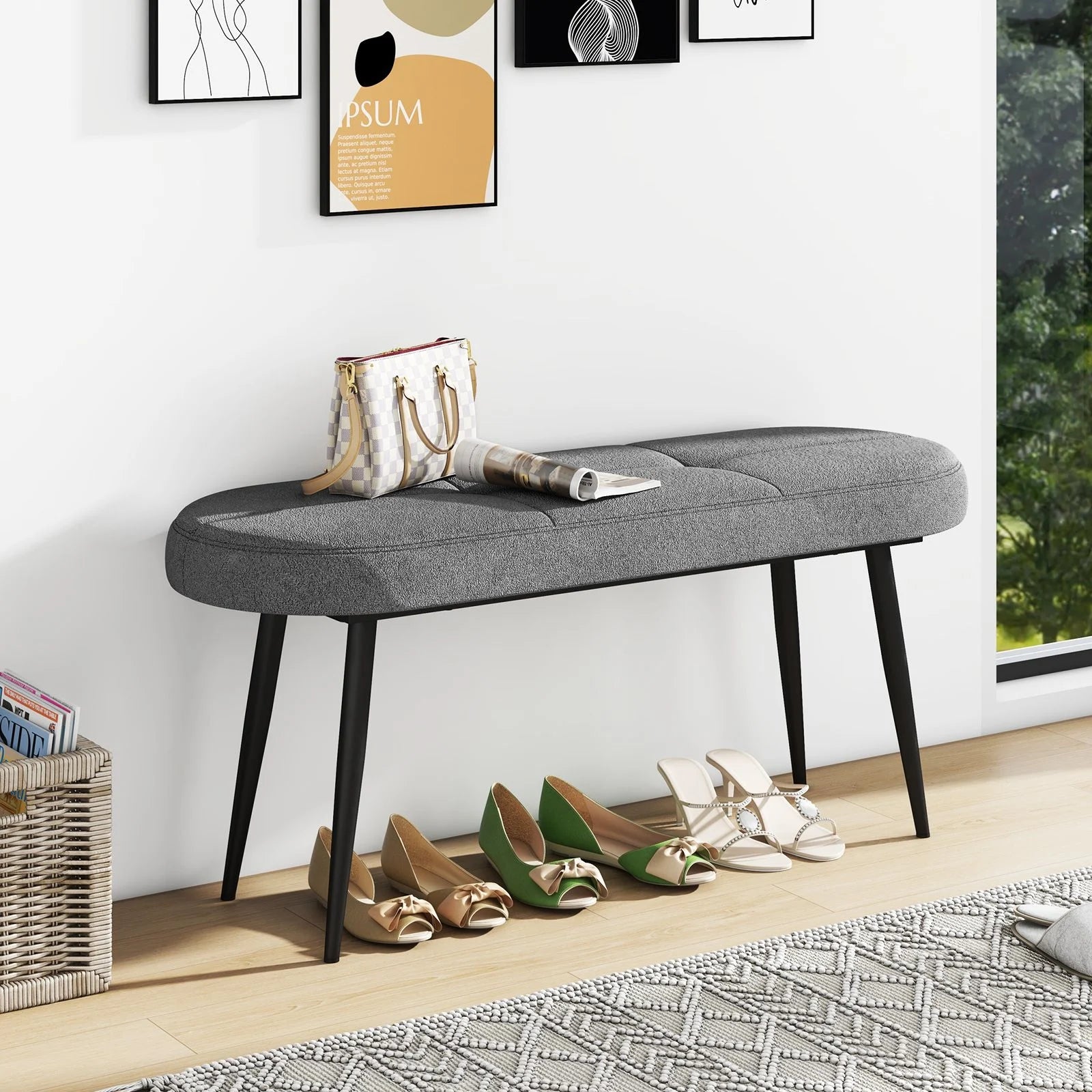 113 Cm Ottoman Bench with Sponge Padded Cushion for Entryway Living Room Foyer