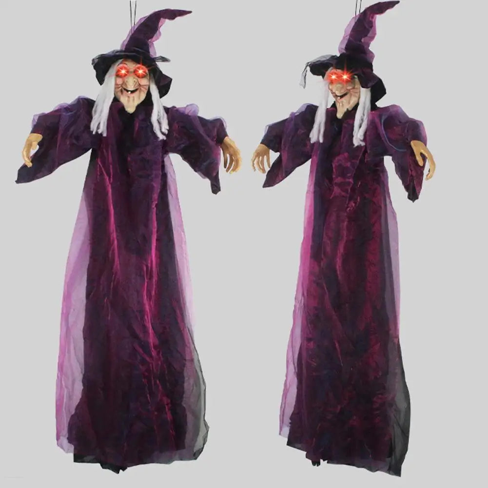Halloween Life Size Talking Witch Purple Outdoor Spooky Scary Witch Animatronic Voice Controlled Glowing Screaming Decoration