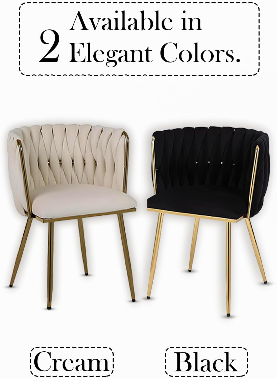 Set of 2 X Luxury Velvet/Metal Upholstered Seat Woven Dining Kitchen Home Restaurant Bar Pub Stool Chair (Cream/Gold)