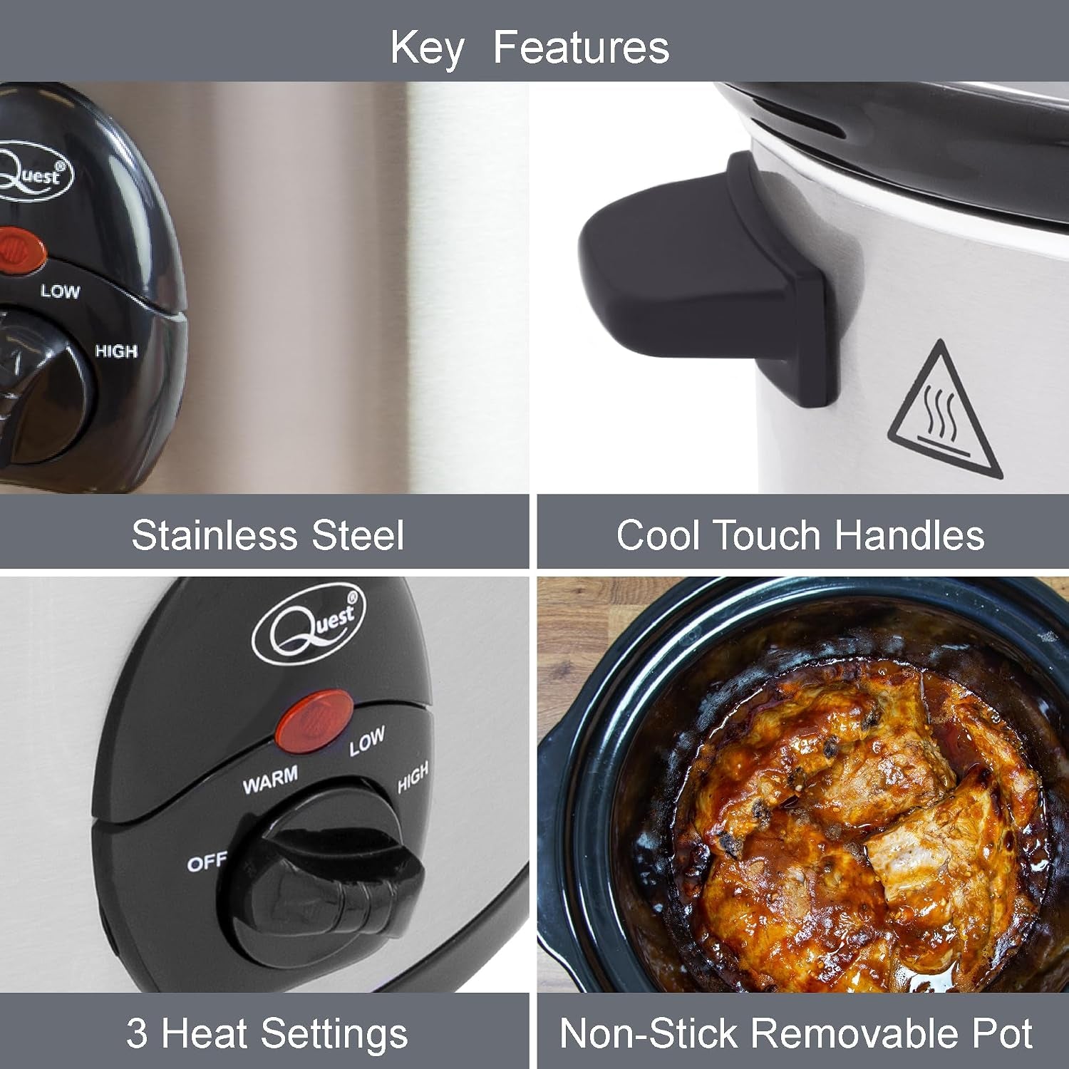 35280 Slow Cooker / 5 Litres/Compact Stainless Steel / 320W / 3 Temperature Settings/Transparent Toughened Glass Lid/Dishwasher Safe