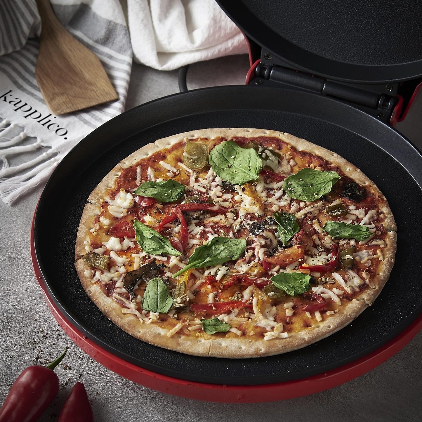 1400W Pro Pizza Oven – 12-Inch / 30Cm, Low & High Slow Cook, Auto Keep Warm, Energy Class A, Easy Homemade Pizza Maker – Perfect for Kitchen Appliances - 2-Year Warranty - Red