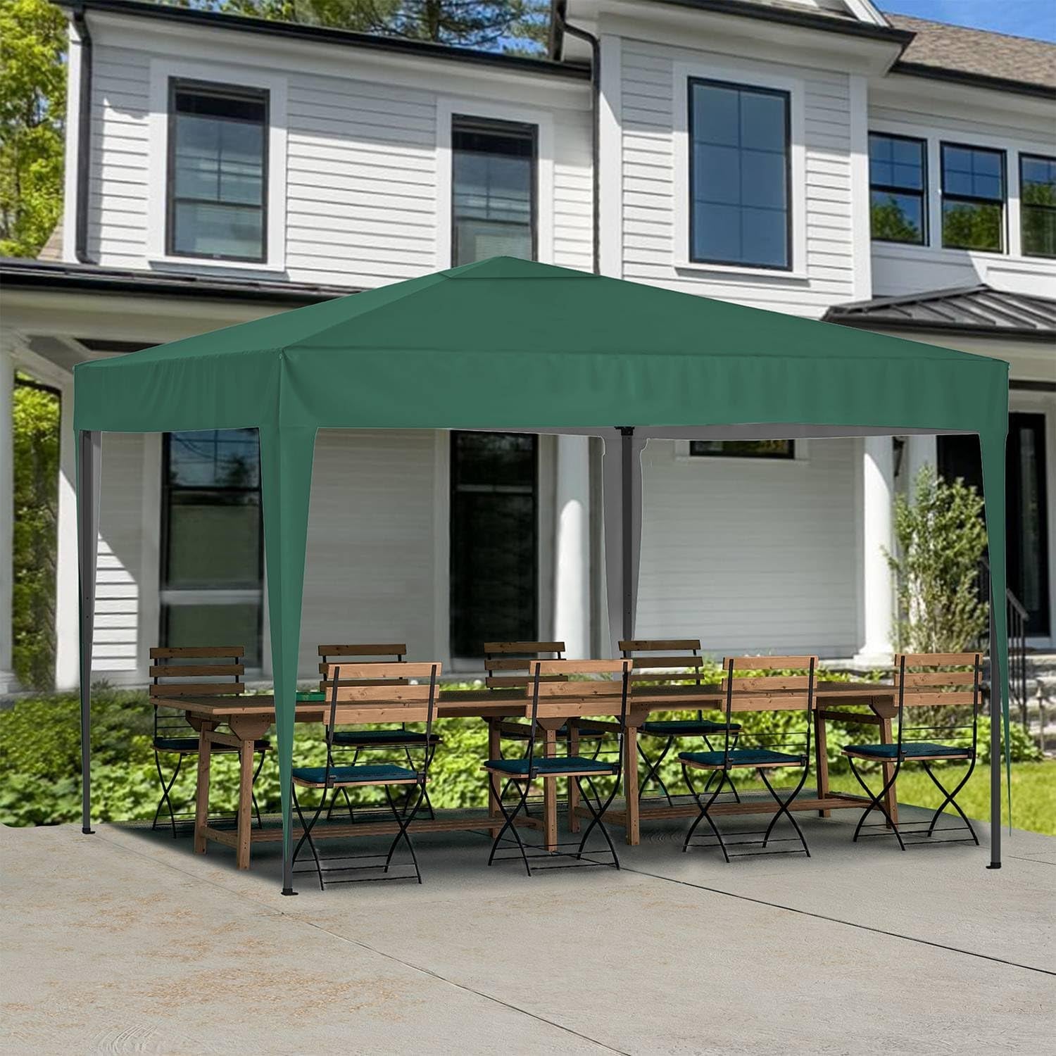 Pop up Gazebo with Sides, 3M X 3M Waterproof with 2 Free Weather Support Beams 4 Gazebo Weight Bags. Garden Canopy Outdoor, Party Tent, 260G Polyester Powder Coated Steel Frame. GREEN