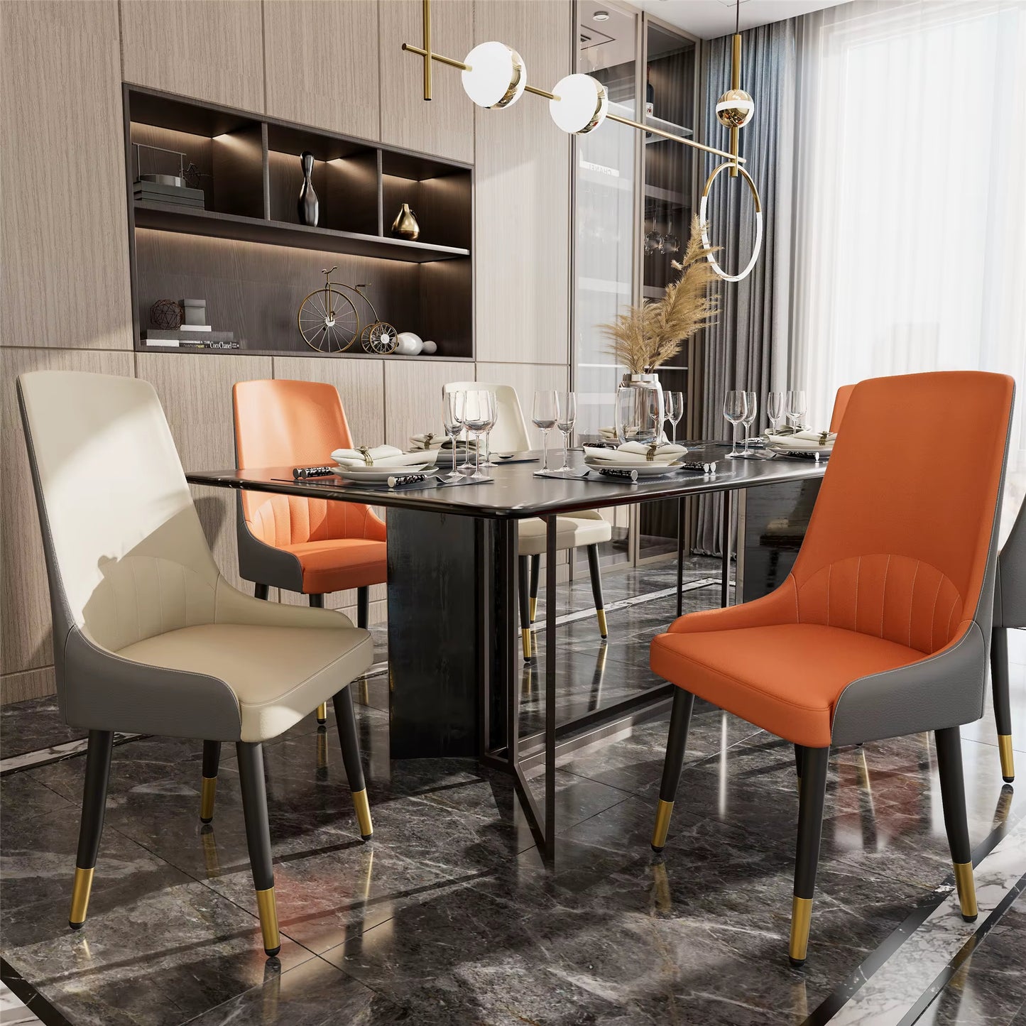 Faux Leather Dining Chairs Set of 2, Modern Upholstered Kitchen Dining Room Chairs Armless Accent Side Chairs with Metal Legs