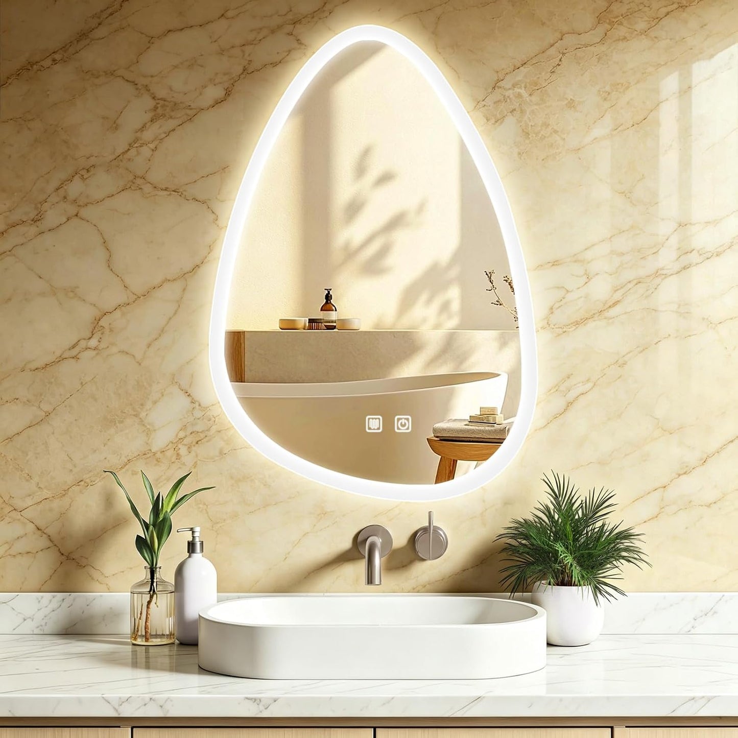 Bathroom Mirror with LED Lights, 500×700Mm Electric Vanity Mirror with Backlit Lights, Anti-Fog, Asymmetrical, Wall Mounted Dimmable 3 Color Lighting, IP54, Vertically Only