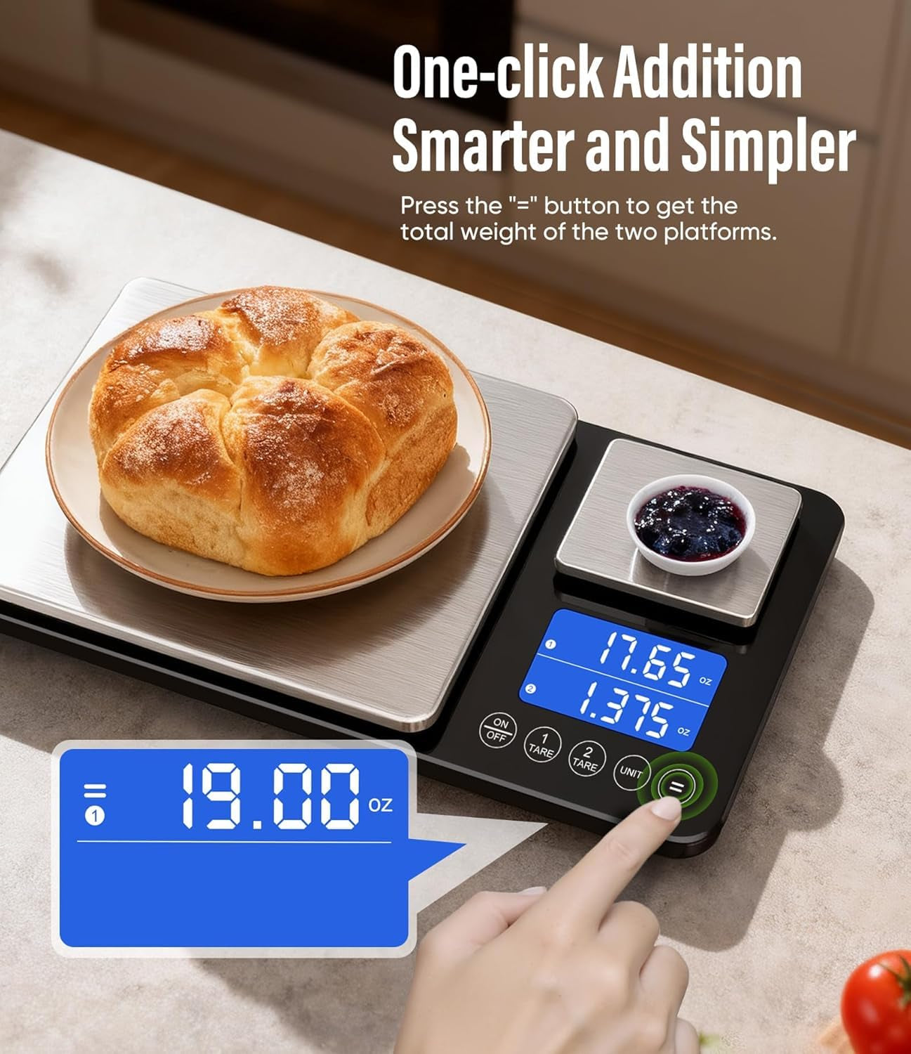 Dual Platform Kitchen Scales with High Precision: 15Kg/33Lb Capacity at 1G & 500G Capacity at 0.01G, Professional Food Scales for Baking Sourdough Bread and Cooking, 7 Units, Tare, Accumulation