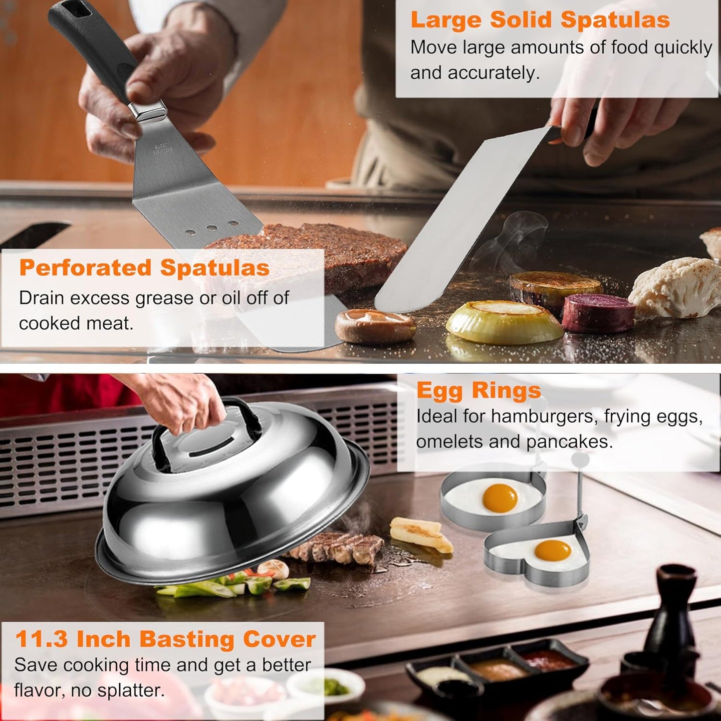 Professional Griddle Accessories Kit for Blackstone, Smash Burger Kit with Grill Spatula Set, Smash Burger Press, Basting Cover, 28PCS Flat Top Grill Accessories for Plancha Grill Cooking