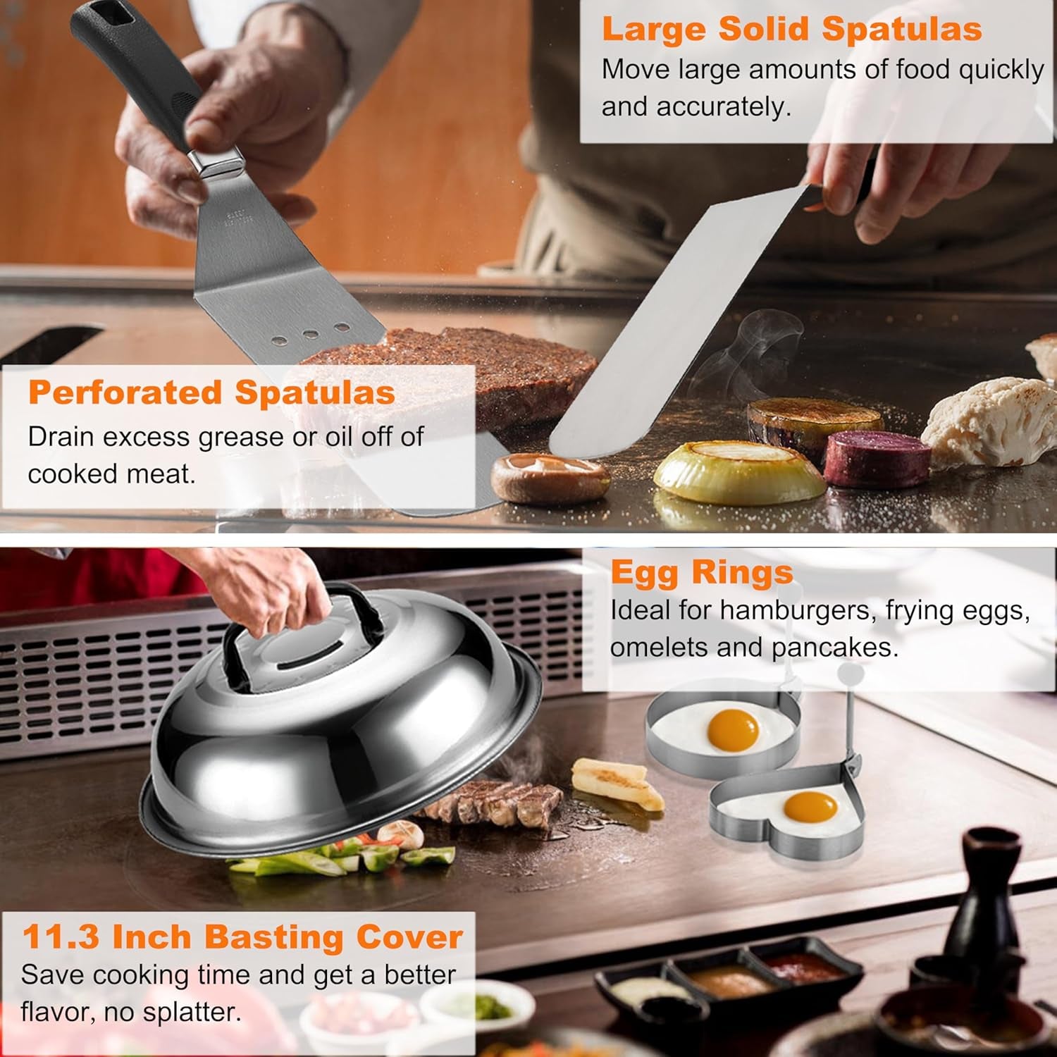 Professional Griddle Accessories Kit for Blackstone, Smash Burger Kit with Grill Spatula Set, Smash Burger Press, Basting Cover, 28PCS Flat Top Grill Accessories for Plancha Grill Cooking