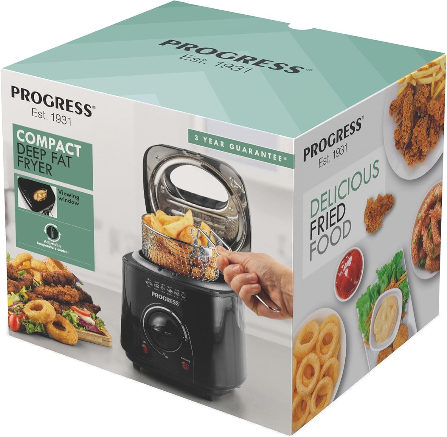 Compact Deep Fat Fryer, 1 L, 950 W, Black | Adjustable Temperature Control, Odour-Reducing Filter, Non-Stick Bowl, Viewing Window, Removable Basket for Draining