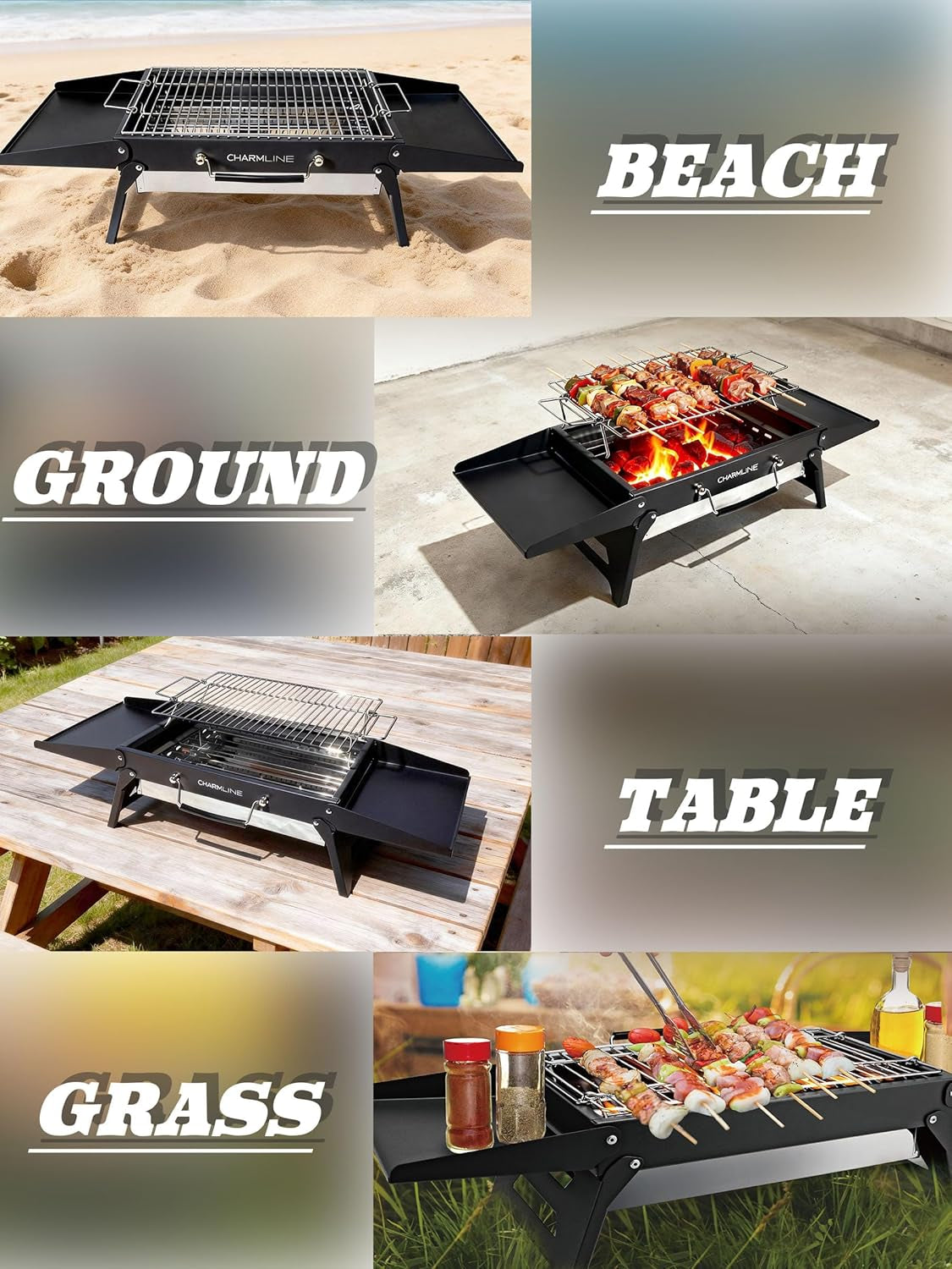 39 X 27 Cm Foldable Portable Charcoal BBQ Grill, Camping BBQ Grill for 2–4 People, Ideal for Camping, Garden, Beach, Picnic & Tabletop Use, Black