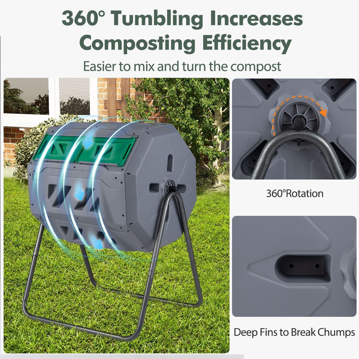 Compost Bin 160L Dual Chamber Composting Tumbler with Sliding Doors