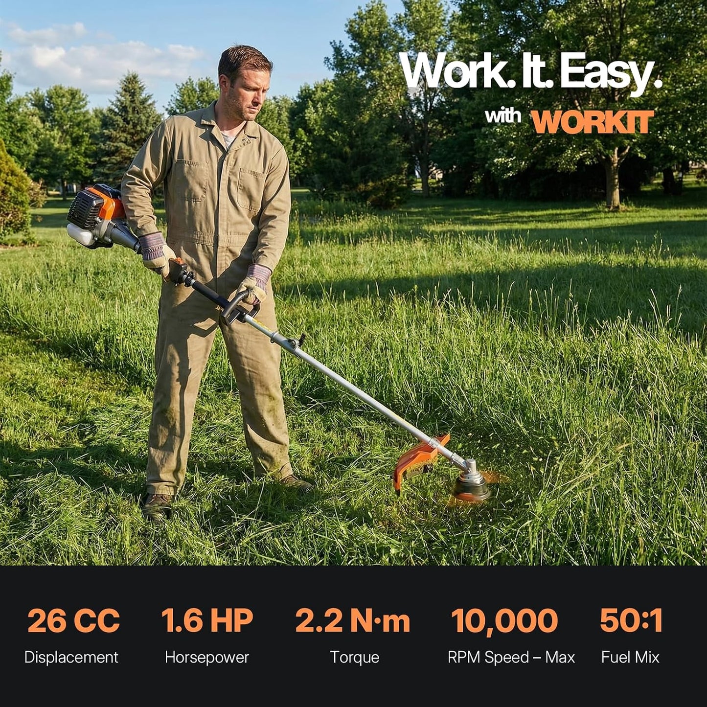 5-In-1 Petrol Garden Multi-Tool, 52Cc 2-Stroke Gas Grass Trimmer 18", Hedge Trimmer, Chainsaw & Extension Pole – Easy Start System, Quick Attachment Change, Adjustable Harness Included