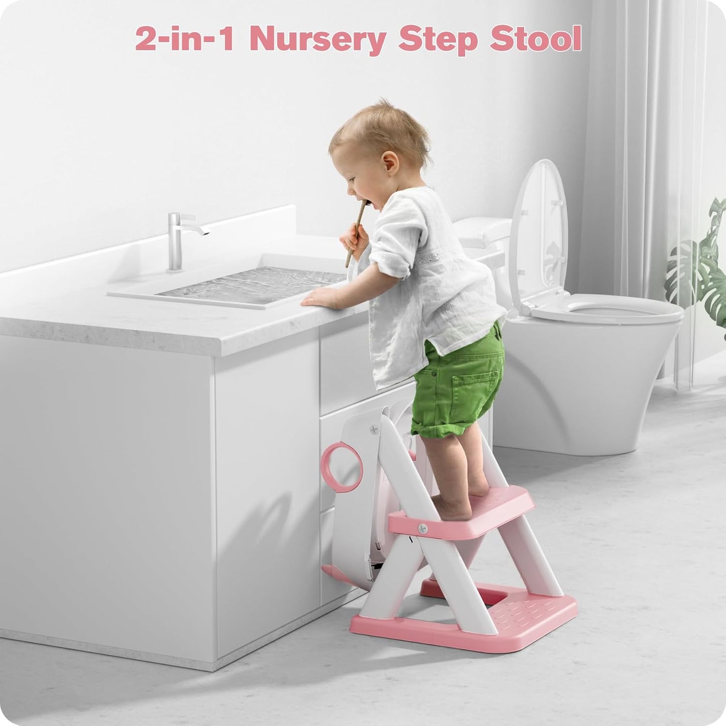 Bear Potty Training Seat, Upgrade 2 in 1 Toddler Toilet Seat,Splash Guard Anti-Slip Pad Step Stool,Pink