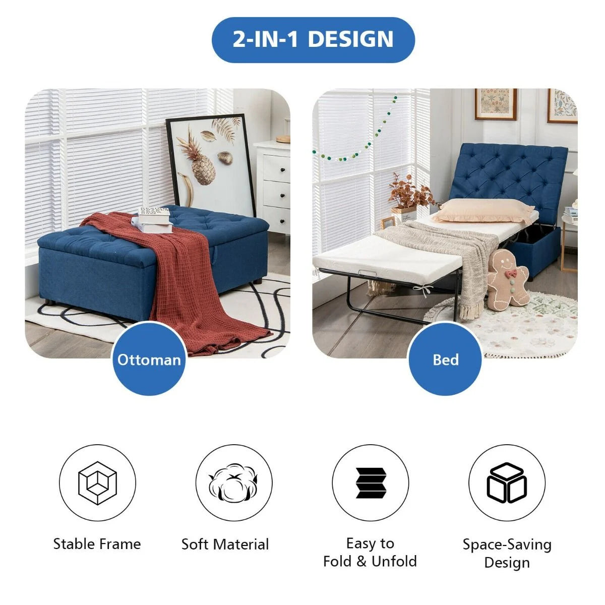 2-In-1 Convertible Sofa Bed with Mattress for Home and Office